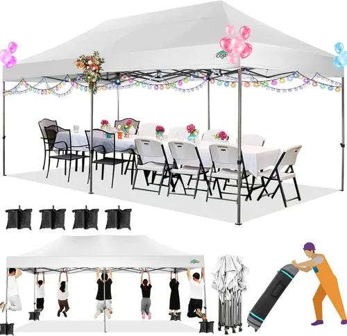 Miniatura 60 de COBIZI Toldo de 10 x 20 pies con paredes laterales, carpa de fiesta resistente para fiestas, bodas, tienda de campaña portátil plegable fácil
