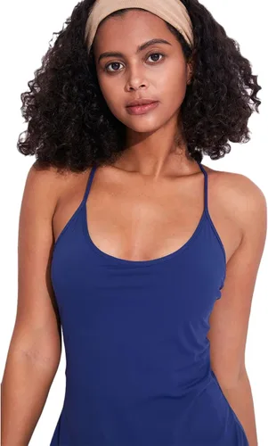 Miniatura 4 de Vestido de entrenamiento para mujer con brasier y pantalones cortos integrados, sin mangas, vestido atlético de tenis y golf con bolsillos