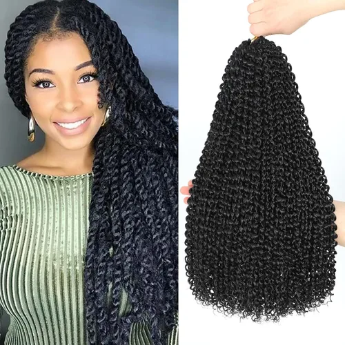 Miniatura 64 de Dansama - 7 paquetes de extensiones de cabello trenzado ondulado Passion Twist, extensiones de cabello de trenzas con ganchillo estilo mariposa, #1B