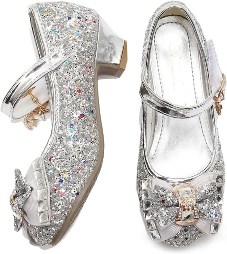 Amtidy Zapatos de vestir para niñas, zapatos de fiesta de boda Mary Jane, zapatos con purpurina para damas de honor, tacones de princesa