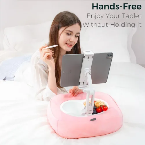 Miniatura 3 de Soporte de almohada para tableta, soporte ajustable para Kindle con 2 cuencos para aperitivos, soporte ajustable para iPad de 360° para cama