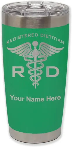 Miniatura 37 de LaserGram Vaso aislado al vacío de 20 onzas, dietista registrado RD, grabado personalizado incluido (negro)