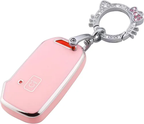 Pangpai Funda de Llavero Rosa para Kia, Protección de Funda de Llave de TPU Suave con Llavero Brillante Compatible con Kia Cerato Ceed Forte NIRO
