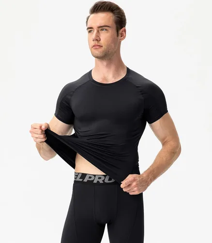 Miniatura 8 de Camisetas de compresión para hombre, de manga corta, para entrenamiento, gimnasio, correr, secado fresco, deportes, capa base, atléticas, camisetas