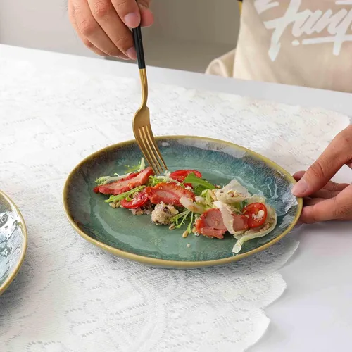Miniatura 3 de Henten Home Platos de postre de cerámica, juego de 4 platos de ensalada de 8.5 pulgadas, platos de porcelana para servir bocadillos para pastel