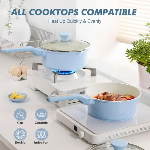 Miniatura 4 de SENSARTE Cacerola antiadherente de cerámica con tapa de 1.5 cuartos de galón, olla de cocina pequeña con mango Stay Cool, compatible con inducción