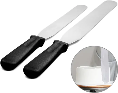 ICSTM - Espátula compensada, espátula compensada de acero inoxidable negro (paquete de 2, 6 pulgadas + 8 pulgadas, recta)