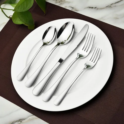 Miniatura 6 de Juego de cubiertos para 8, 40 piezas de cubiertos de acero inoxidable resistente, incluye cuchillo de carne, tenedor y cuchara, apto