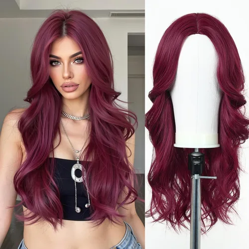 Miniatura 12 de Esmee Pelucas largas de color castaño rojizo ombré para mujer, peluca de cabello sintético ondulado y rizado natural para uso diario, fiestas