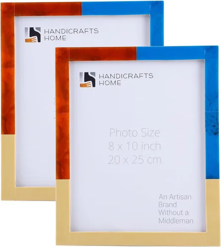 Miniatura 8 de Handicrafts Home Juego de 2 marcos de fotos con incrustaciones de resina azul y blanca, hechos a mano de 4 x 6 pulgadas para exhibición de mesa