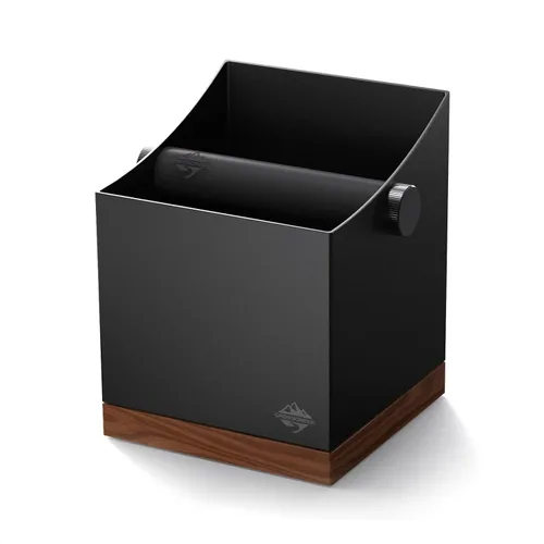 Caja grande de 2.5 L para café expreso, contenedor de metal y madera de nogal para bar en casa, barra de silicona extraíble absorbente de golpes,