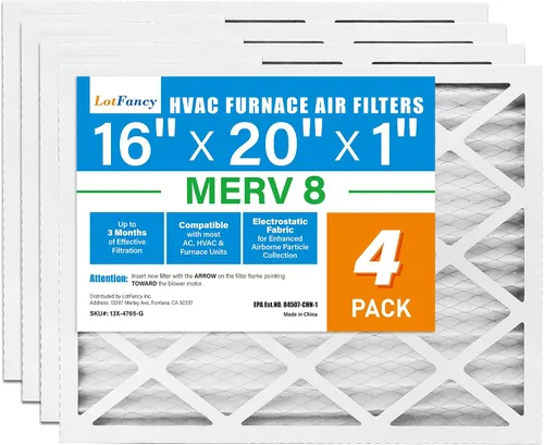 LotFancy Filtro de aire MERV 8 de 16 x 20 x 1, paquete de 4 unidades, tamaño real: 15.75 x 19.75 x 0.75 pulgadas, horno plisado electrostático y