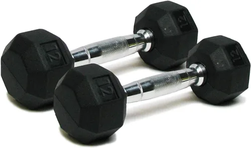 Juego de 2 mancuernas hexagonales de goma, mango cromado, mancuernas para ejercicio y fitness, equipo de gimnasio en casa, entrenamiento, E) 12