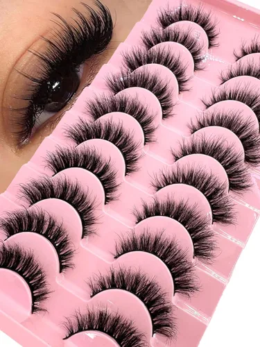 Miniatura 25 de 10 pares de pestañas postizas de visón 3D, hechas a mano, pestañas largas y finas, pestañas naturales para maquillaje de ojos (3-6)