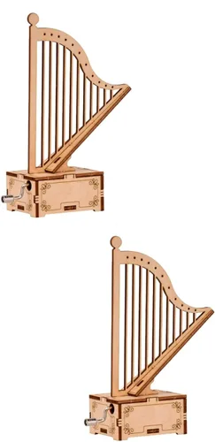 Miniatura 7 de ibasenice Caja de música con forma de arpa hecha a mano para niños, juguete musical de manivela montada de madera portátil, pequeña caja de música