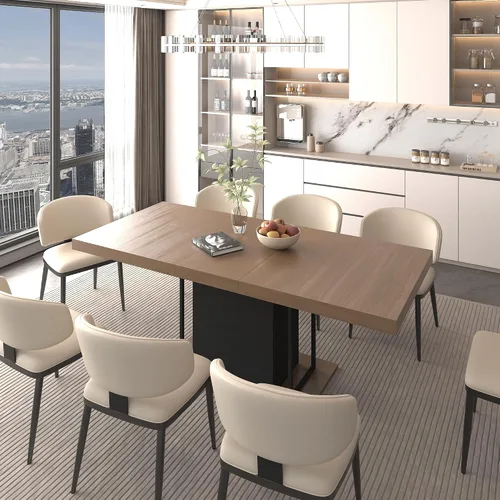 Miniatura 5 de KEIKI Mesa de comedor extensible de 62.99 a 78.7 pulgadas, moderna mesa de cocina extensible de granja para 6 a 10 personas, mesa de conferencia