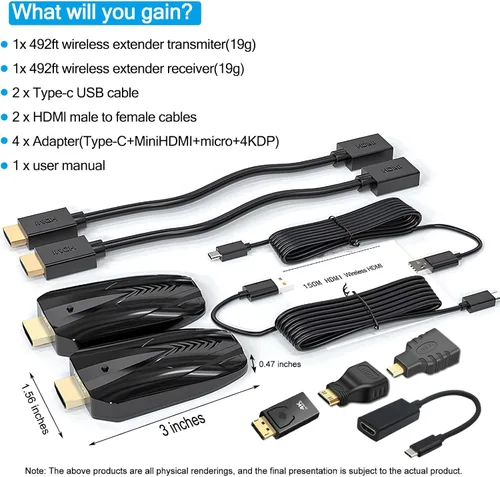 Miniatura 9 de Transmisor y receptor HDMI inalámbrico 4K, rango de 500 pies/150M, Plug and Play 2.4G/5G Kit de extensor HDMI inalámbrico para transmisión de video
