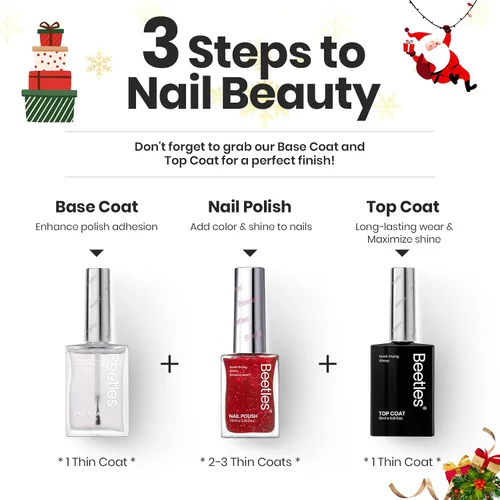 Miniatura 7 de Beetles - Esmalte de uñas rojo: juego de 6 esmaltes de uñas con brillantina, color rojo burdeos brillante, de secado rápido y de larga duración