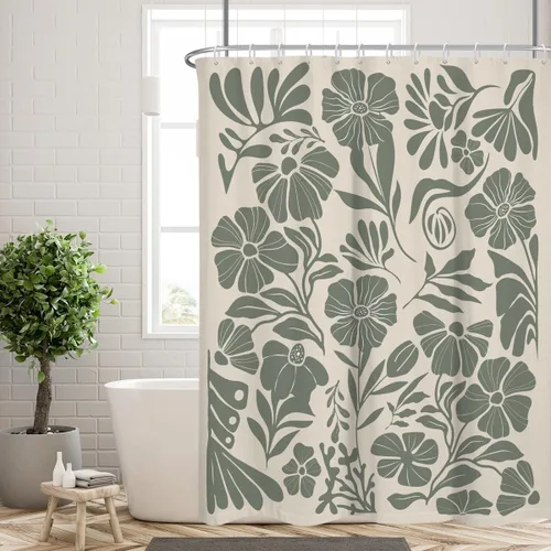 Miniatura 36 de Black Floral Shower Curtain Stall Small Half Single Mini Boho Flower Farmhouse Vintage Gothic Abstarct Retro Funky Botanical Moody Fabric Cloth