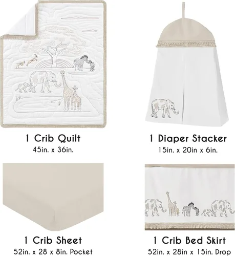 Miniatura 2 de Sweet Jojo Designs Juego de ropa de cama para cuna de bebé de 4 piezas (100% algodón de animales de la selva) para niños o niñas, bebés/guardería