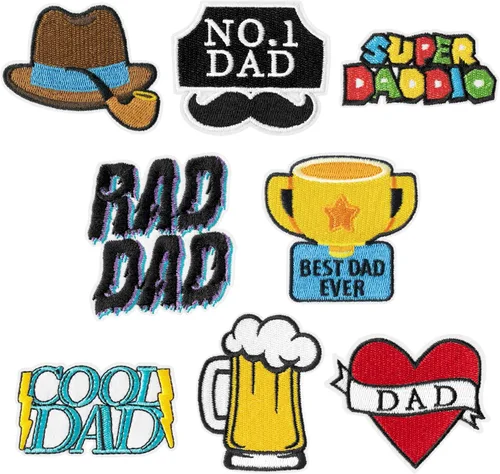 8 parches para planchar para papá, con apliques bordados, emblema decorativo de reparación, emblema del día del padre, regalos de cumpleaños,