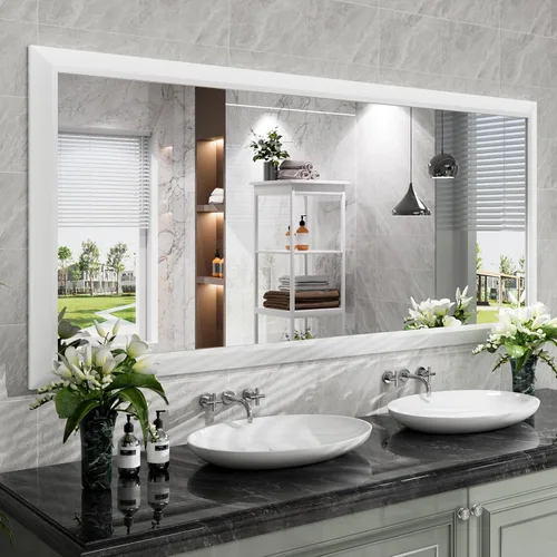 Miniatura 64 de Amorho Espejo de Baño Negro, Espejos de Pared de 24x30 Pulgadas con Marco de Metal Grueso para Sobre el Fregadero, Dormitorio, Sala de Estar