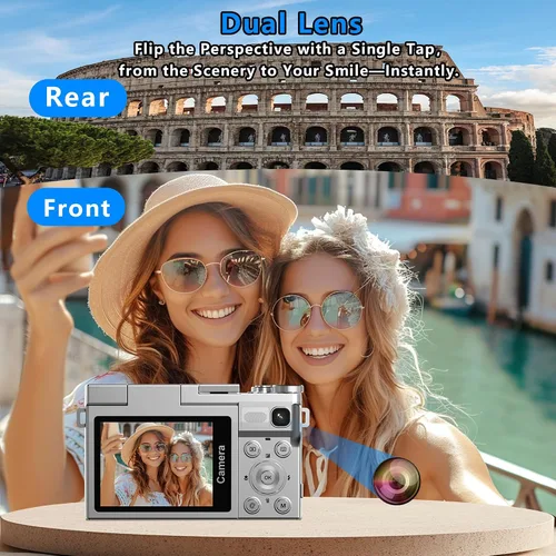 Miniatura 2 de Cámara digital 4K para fotografía con doble lente, cámara de enfoque automático de 64 MP para YouTube, pantalla abatible de 180° Cámara compacta