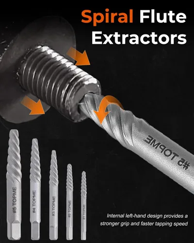 Miniatura 5 de Juego de extractor de tornillos TOPME, 14 piezas de extractor de tornillos de salida fácil y juego de brocas de mano izquierda, juego de extractor