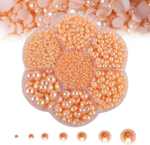 Miniatura 8 de 5600 PIEZAS Medias Perlas Redondas Planas Imitación Perlas para Manualidades, 7 Tamaños para Arte de Uñas DIY, Creación de Joyería, Zapatos, Taza