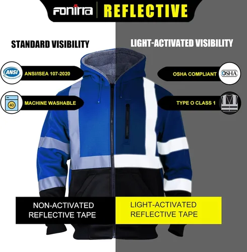 Miniatura 6 de FONIRRA - Sudadera con capucha de alta visibilidad para hombres, con forro polar, seguridad ANSI clase 3, chaqueta de trabajo con parte inferior Azul
