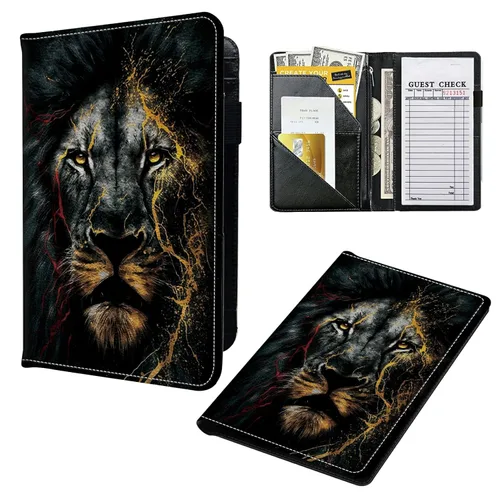 Libros para camarera, cartera de cuero con bolsillo con cremallera, 7 bolsillos de almacenamiento para recetas y cheques, soporte para bolígrafos,