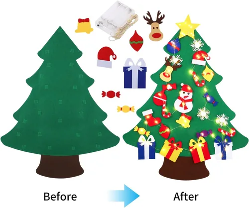 Miniatura 3 de Abakuku Árbol de Navidad de fieltro de bricolaje de 0,9 m para niños con 31 adornos desmontables, decoración navideña para colgar en la pared