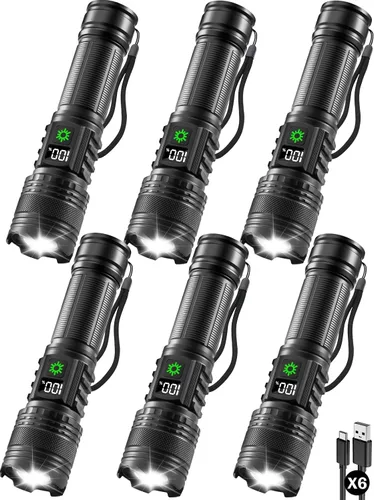 Miniatura 8 de Paquete de 3 linternas recargables de alto lúmenes 9900FL, linterna LED recargable con pantalla digital LCD, 5 modos de luz de flash ajustable