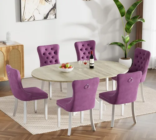 Miniatura 14 de Juego de mesa de comedor de mármol sintético blanco para 6 personas, juego de mesa de comedor extensible de 7 piezas de 63 a 78.74 pulgadas con 6