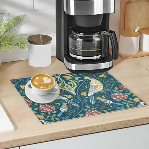 Miniatura 5 de Tapete de café para cafetera, tapete con respaldo absorbente antideslizante para encimera de cocina, de secado rápido, lavable, de secado de platos