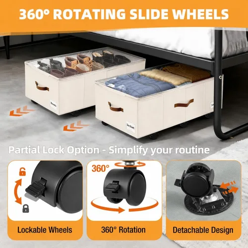 Miniatura 2 de Almacenamiento debajo de la cama con ruedas, almacenamiento debajo de la cama con paredes laterales/parte inferior resistentes, cubierta