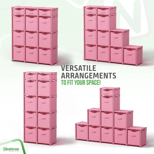 Miniatura 5 de Armario organizador con 12 cubos de almacenamiento, cestas de fácil montaje, con cajones, para ropa, para habitación, habitación del bebé y Rosa