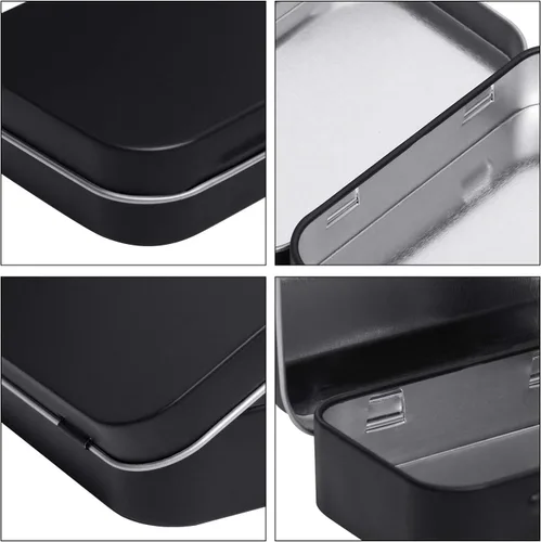 Miniatura 4 de Tamicy Latas rectangulares de metal con bisagras, paquete de 40 mini cajas portátiles de color negro mate, latas pequeñas de almacenamiento vacías
