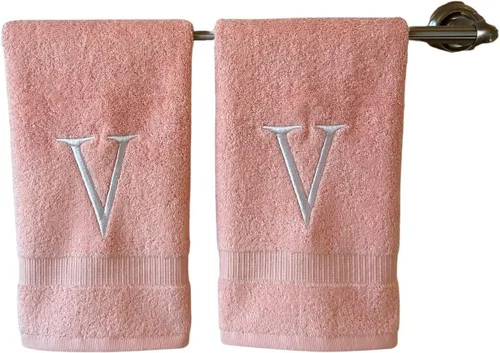 Miniatura 85 de Toalla de mano con inicial beige para baño, toalla bordada decorativa de calidad de hotel de lujo con monograma para tocador, spa, certificado