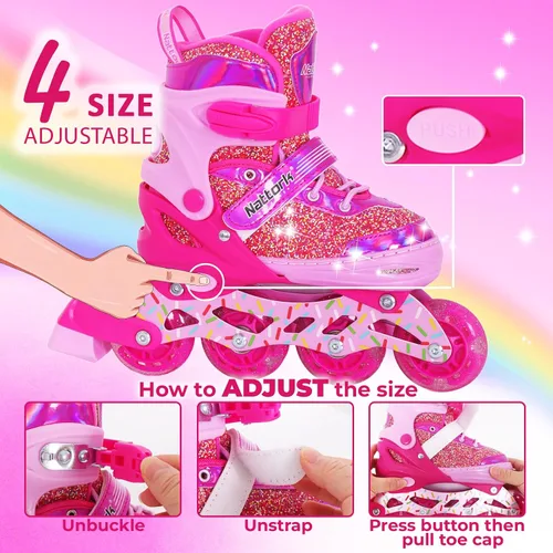 Miniatura 2 de Nattork Patines en línea para niños y niñas, patines ajustables con ruedas iluminadas para edades de 3 a 12 años, el mejor regalo de cumpleaños