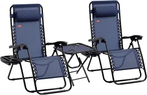 Miniatura 12 de Outsunny Juego de sillas Zero Gravity con mesa auxiliar, silla reclinable plegable con portavasos y almohadas, sillas ajustables para piscina, patio