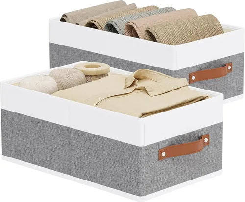 Miniatura 12 de Cestas de almacenamiento con asas, organizadores de cajones de tela, contenedores de almacenamiento para estantes de dormitorio y lavandería, 18.5 ×