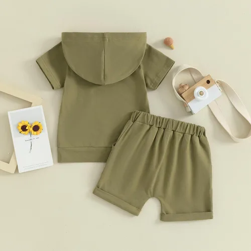Miniatura 4 de Conjunto de ropa casual de manga corta con capucha y pantalones cortos para bebés y niños pequeños