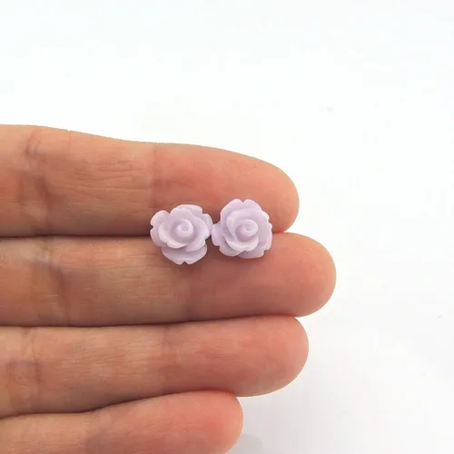 Miniatura 9 de Pendientes de poste de plástico hipoalergénico con forma de rosa de 0.354 in, orejas sensibles al metal