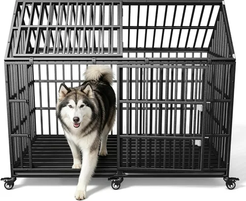 Miniatura 9 de Jaula para perros de 64 pulgadas, resistente, indestructible, para razas gigantes extra grandes, puertas dobles, ruedas con cerradura, alta