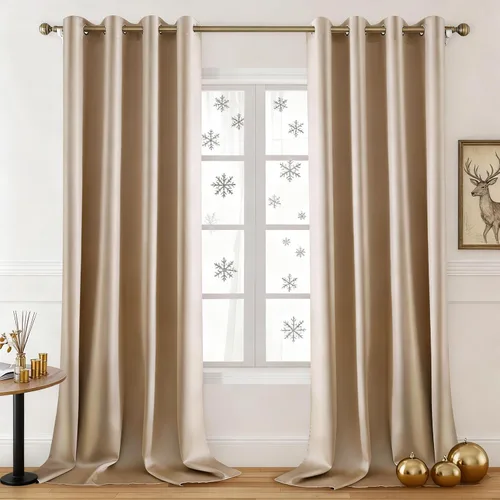 Miniatura 12 de HOMEIDEAS 2 paneles de cortina de seda sintética, cortinas opacas para dormitorio