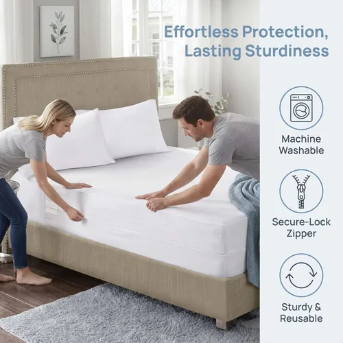 Miniatura 3 de Protector de colchón Queen con cremallera, 60 x 80 pulgadas, funda de colchón impermeable para envoltura profunda de 9 pulgadas, funda de resorte