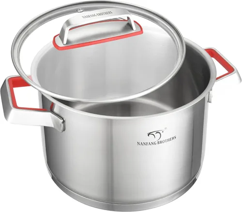 NANFANG BROTHERS Olla de acero inoxidable de 3 cuartos de galón con tapa de vidrio, olla antiadherente de núcleo de cobre de grado alimenticio 316,