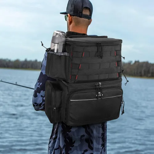 Miniatura 8 de MATEIN Mochila para Pesca, Bolsa de Equipo de Pesca Resistente al Agua con Soportes para Caña de Pescar y Enfriador, Regalos de Equipo para Hombres