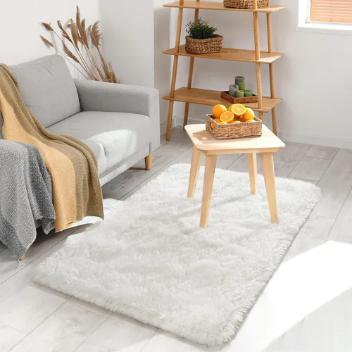 BENRON Alfombra Esponjosa Blanca Crema de 2 x 3 pies, Alfombras Suaves y Afelpadas para Dormitorio, Entrada, Pasillo, Cocina, Alfombra Pequeña